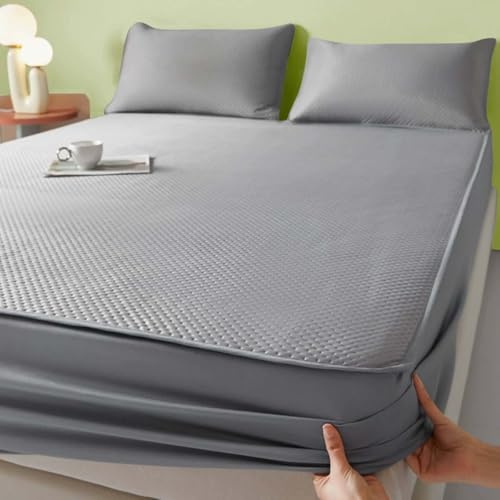 Kühlendes Bettlaken aus Eisseide, tiefe Tasche, ultraweiches Spannbetttuch, kühlendes Spannbetttuch für heiße Sommerschläfer und kühle Erholung, atmungsaktive Bettwäsche (90 x 200 cm, Dunkelgrau)