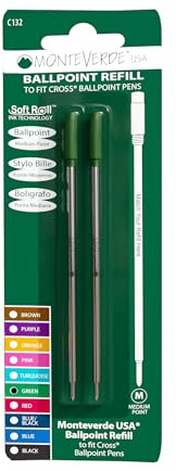 Monteverde Recharges pour Stylo à bille Pointe moyenne, rouleau souple, compatible Stylos Cross - Vert (Lot de 2)