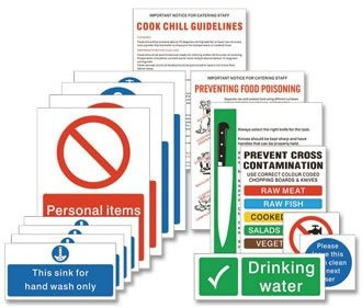 Vogue W192 Food Preparation Sign Pack Notice Safety Plaque Poster Display Commercial | Color-coded safety notices prevent cross-contamination in busy kitchens, keeping food preparation areas compliant.