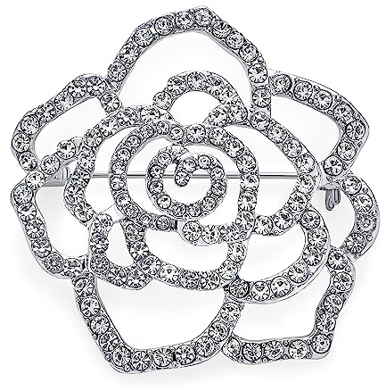 Große Mode Statement Sparkling Party Rose Blume Form Offen Pave Kristall Hochzeit Brosche Schal Pin Für Frauen Silber Ton Rhodium Vergoldet