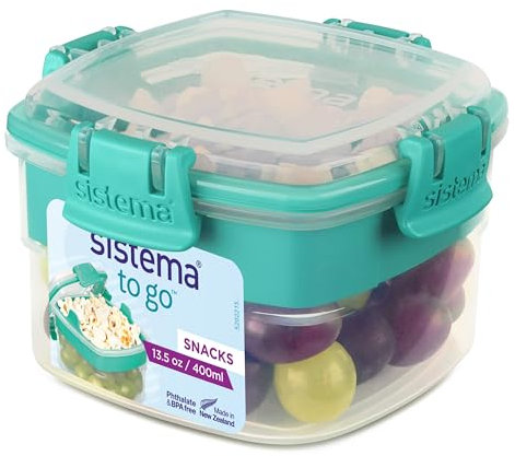 Sistema Snacks TO GO contenitore per alimenti | 400 ml | Vasetto piccolo per snack con scomparti | Senza BPA | Verde acqua
