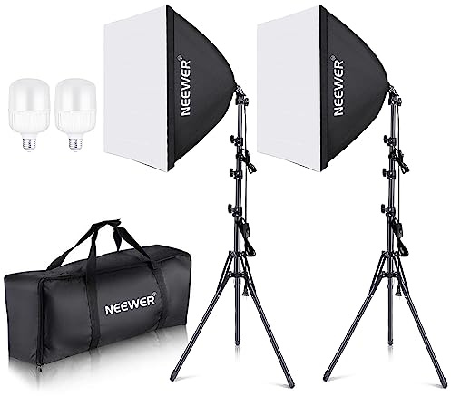 NEEWER 700W Equivalent Softbox Lighting Kit, 2Pack UL Certified 5700K LED Lighting Bulbs, 24x24 inches Softboxes with E26 Socket, Photography Continuous Lighting Kit Photo Studio Equipment
