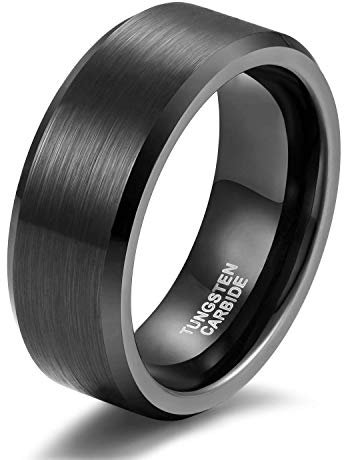 Titaniumcentral Damen Herren Ringe aus Wolframcarbid Gebürstet Schwarz Verlobungsringe Trauringe(Schwarz(8mm),69 (22.0))