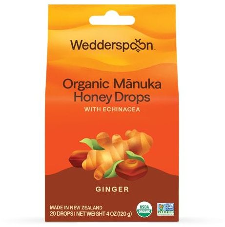 Wedderspoon Organic Manuka Honey Drops, Ginger & Echinacea, 4 oz