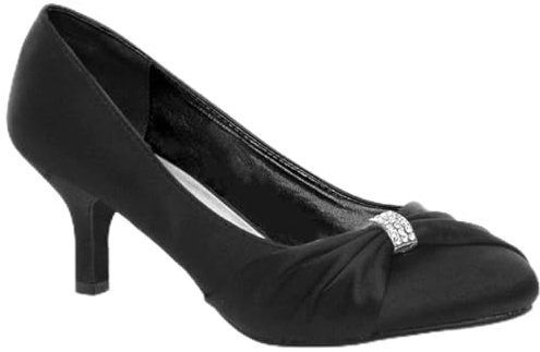 MyShoeStore Womens Satin Heels Ladies Wedding Bridal Bridesmaid Stiletto Low Mid Kitten Heel Diamante Buckle Evening Party Prom Slip On Close Toe Smart Formal Classic Shoes in Black, UK 5