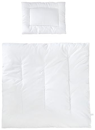 roba Kindersteppbett - Baby Bettdecke 80 x 80 cm + Kissen 40 x 35 cm - Set für Kinder - 4 Jahreszeiten / Ganzjährig - Weiß