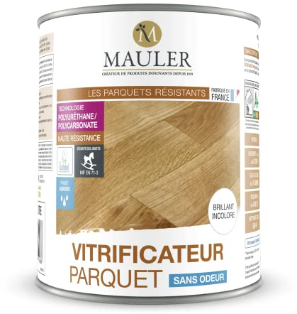MAULER - Vitrificateur parquet & escalier incolore Aspect Brillant 2,5L - protection taches, rayures, usure longue durée, ecolabel et dépolluant l'air