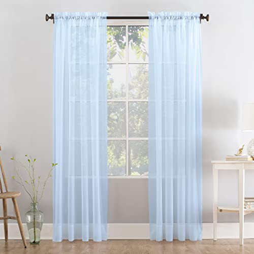 Megachest a pair of slot top voile curtains (Baby Blue, 56 wideX90 drop 2 Panels)