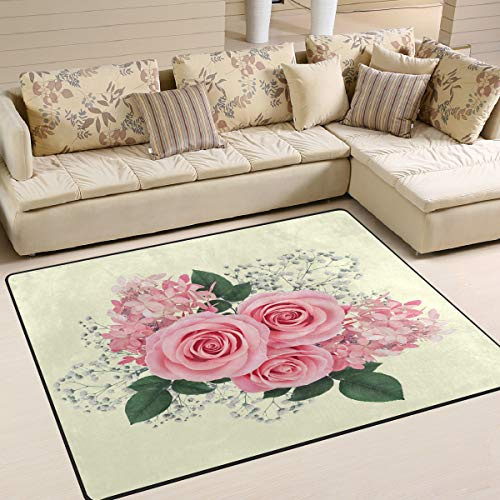 Mnsruu Tapis pour Salon et Chambre à Coucher Motif Hortensia Rose, Tissu, Multicolore, 203cm x 147.3cm(7 x 5 Feet)