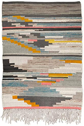 Theko | Nomadic Design Teppich handgewebt aus 70% Schurwolle/ 30% Baumwolle | Bunt Gemustert | 70 x 140 cm