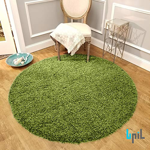 BPIL Circular Circle Shaggy Rugs Non Slip Washable Floor Small Large Round Mats Cheap (Green, 120cm Diameter (47.3))