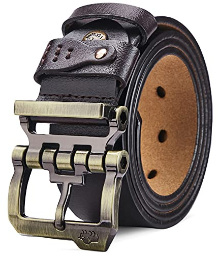 BISON DENIM Men's Belts Leather Dress Genuine Leather Classic Heavy Duty Buckle Belt Casual for Jeans…