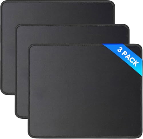 JIKIOU Mauspad, 3er-Pack, Mauspad mit genähtem Rand, rutschfeste Gummiunterseite, waschbar, mit Lycra-Tuch für Gaming, Zuhause und Büro, Schwarz