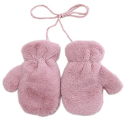 Moufles d'hiver unies en polaire épaisse rembourrée super chaude et douce avec cordon anti-perte pour bébés filles garçons âgés de 3 à 8 ans (rose pur)