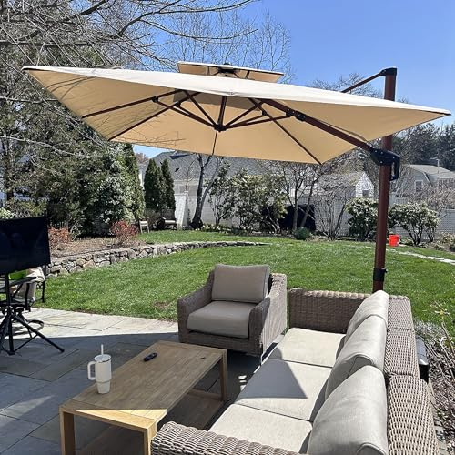 PURPLE LEAF Sombrillas de jardín 2.7x2.7 m Parasol Terraza grandes de Aluminio de Diámetro, Rotación de 360°, Parasoles Jardin, con Manivela y Protección UV 50+, caqui