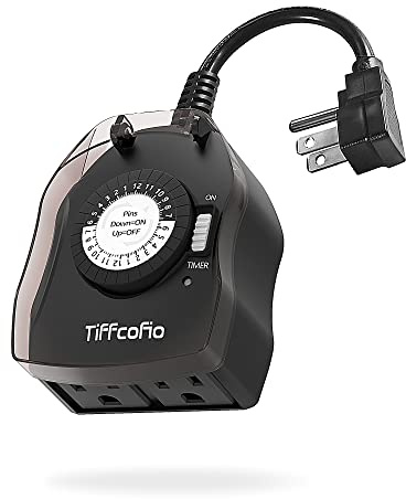 TiFFCOFiO Outdoor Timer Outlet, 24 Hour Mechanical Outdoor Timer for Pool Pump, Outdoor Light Timer Waterproof, 2 Grounded Outlets for Home and Garden, 15A 1/2HP, Heavy Duty, CSA Listed (1 Pack)