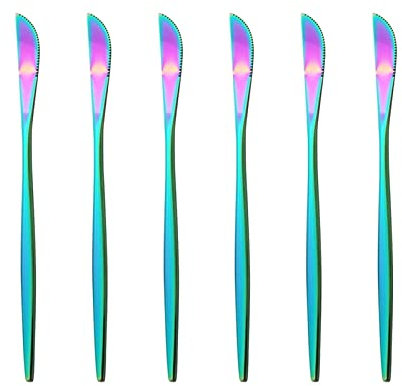6pcs Coltelli da dessert oro nero Set di coltello da frutto specchio specchio acciaio inox campeggio (Color : Rainbow)