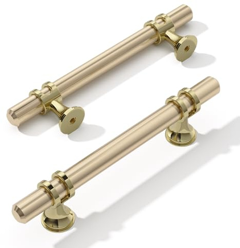 FURNIWARE Pack of 10 Cabinet Handles, Hardware Drawer Pulls, Zinc Alloy + Aluminum Kitchen Cabinet Door Handles Pull, 96mm(3.8 Inch) Hole Center Gold + Oxidized Bright Gold