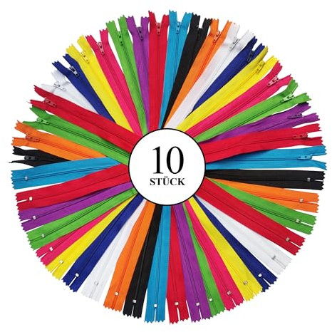 KGS Cerniera #3 nylon | 10 colori assortiti | edizione in colori arcobaleno | 10 pezzi/confezione (04 pollici/10 cm)