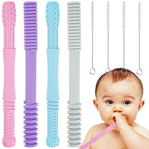 ZORRA 4 Pack BeißRing Baby, Zahnungshilfe Baby mit Reinigungsbürsten, BPA-frei Beissring Baby BeißRöHrchen Baby Baby Zahnungshilfe für Baby Kleinkinder Unisex - 4 Farben