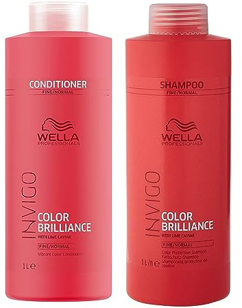 Wella Professionals Invigo Color Brilliance Vibrant Color Conditioner Fine/Normal, 1000ml & Wella Professionals Invigo Color Brilliance Color Protection Shampoo Fine/Normal, 1000ml