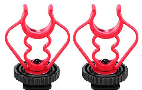 HUIOP camera mic mount, Universal MicShock Mount Cold Shoe Mount Adapter ABS Microphone Bracket Mount Replacement for Microphones Black and Red Pack of 2