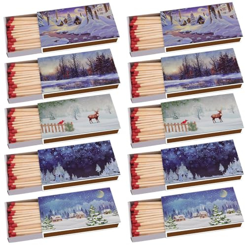 Sepilo Kaminhölzer Wintertraum Kaminstreichholz Zigarrenhölzer Pfeifenhölzer 100mm Streichhölzer Kaminanzünder Zündhölzer Zigarre Pfeife Kamin Grill Kerze Lange Brenndauer (10 Packungen)