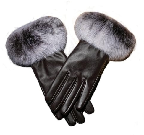 HEYANN Damen Winter Touchscreen Handschuhe, Kunstpelz Manschette Winter Handschuhe LederHandschuhe mit Kaninchenfell Warme und Elegant Ärmel in Weichpelz Handschuhe Fahren