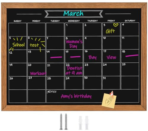 Umtiti YLHB-QZ-6080 Tableau noir pour calendrier, surface magnétique avec cadre en bois de pin massif marron rustique pour planification, emploi du temps scolaire, mémo, tableau à suspendre pour