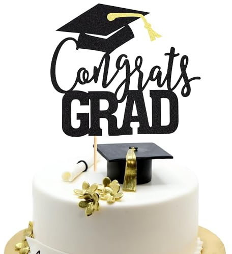 Arthsdite 1Pc Congrats Grad Cake Topper, Class of 2026 Themed Graduation Party Decorations for University College High School Celebration Party Supplies - Black Glitter