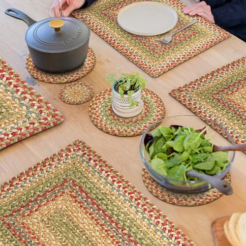 Homespice Azalea Jute Braided Trivets for Table, Warm Country Primitive Decor, Set of 3, Multicolor 8 Round Heat Resistant Mats - Rich Colors, Easy to Clean, Durable and Protects Furniture