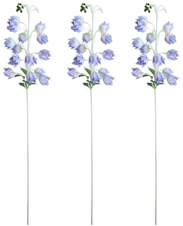 BEIJIALY 3pcs Artificial Lily of The Valley Faux Bluebell Flowers, Lily of The Valley Plastic Flower, Faux Bouquet with Long Stem Wind Chime Orchid for Vase Table Centerpiece(Blue)