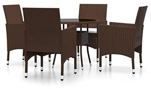 Gecheer 5-TLG. Balkonset, Bistro Set Outdoor, Bistrotisch mit 4 Stühlen, Balkonmöbel Set Rattan, Sitzkissen, Braun