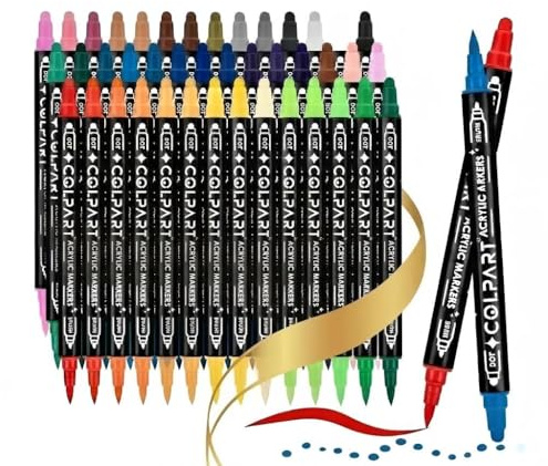 colpart 36 Colors Dual Tip Acrylic Paint Pens, Professional Brush & Dot Markers for Rock Painting, Wood, Canvas, Ceramic, Fabric, DIY Crafts Art Supplies for Adults