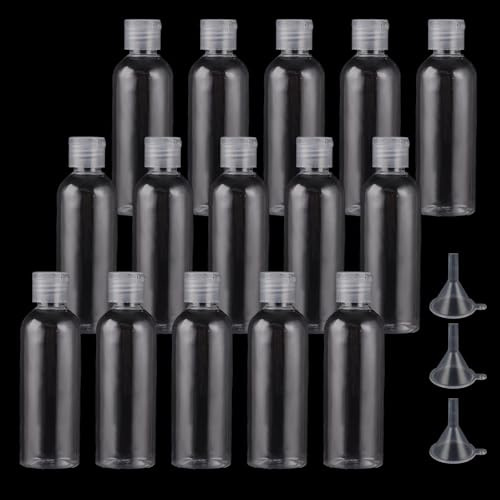 ASelected 15 Stück Reiseflaschen Flaschen Handgepäck Plastikflaschen zum Befüllen Transparente Kosmetikflascher mit 3 x Trichter für Flugreisen Geschäftsreise Shampoo Lotion