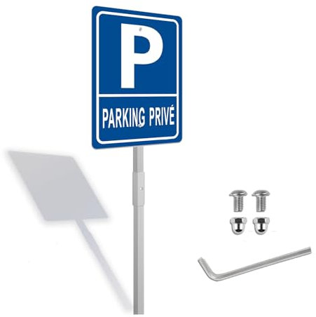 Felexdo Panneau Parking Privé avec Piquet 30x20cm Aluminium Panneaux d'avertissement de Métallique Imperméable et Résistant aux UV Pour usage extérieur ou intérieur