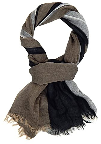 Ella Jonte Sciarpa da uomo nera marrone grigio 100% cotone sciarpa leggera, Nero , Taglia unica