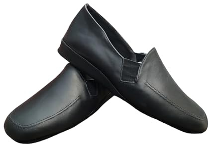 Generico Pantofole da uomo classiche in vera pelle esterno e interno Alma Made in Italy cucite suola in pelle scamosciata (nero, Sistema Taglie Calzature EU, Adulto, Uomo, Numero, Media, 42)