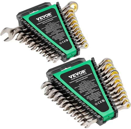 VEVOR Combination Wrench Set, 24 Piece Ratchet Wrench Set with Organizer Rack, Cr-V Steel Wrench Set SAE 1/4 to 7/8, Metric 8mm to 19mm, Ideal for General Household, Car Repairs,