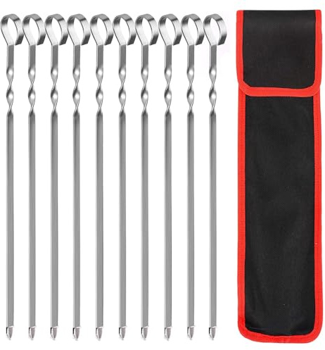Grillspieße zum Grillen, 43 cm lange, flache Schaschlikspieße, Edelstahl, Metall, Schaschlikspieße, wiederverwendbare Grillstäbe, 10 Stück