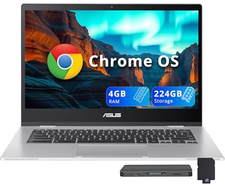 ASUS Chromebook CX1 14 Zoll FHD entspiegelter Laptop, Intel Celeron N4500, 4 GB RAM, 224 GB Speicher (64 GB eMMC + 160 GB Dockingstation-Set), Intel UHD Grafik, WiFi 6, lange Akkulaufzeit, Chrome OS,