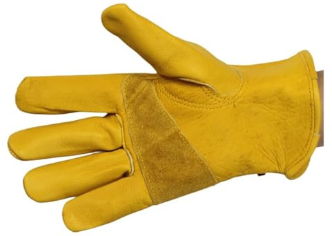Heat Resistant Gloves 1 Pair Cowhide Heavy Duty Safety Protective Gloves Working Welding Stretchable Mechanic Gloves Leather Work Gloves For Men Yellow Suitable for Oven/Fireplace/Welding/Stove(XL)