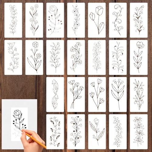 24st Vilda Blommor Målarmallar, Blommallar Återanvändbara Botaniska Konsthantverksmallar Blombladschabloner för Målning på Väggdörrhantverk Canvas Heminredning