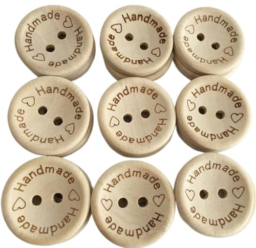 Knappar, knappar 100 st 15/20/25 mm Snideri Handgjorda med kärlek Träknappar Flatback 2 hål Träknapp Syverktyg Gör-det-själv Scrapbook Hantverkssömnadsknappar (C,25 mm)(A,20mm)