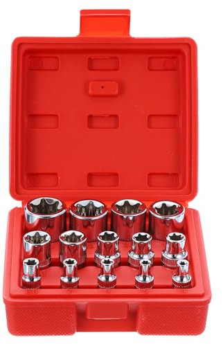 QUARKZMAN E-Torx - Juego de llaves de vaso (1/4, 3/8, 1/2, accionamiento E4 - E24, llave de vaso externa Torx profunda CR-V, 6 puntos, torsión externa, estrella, kit para reparación de coches