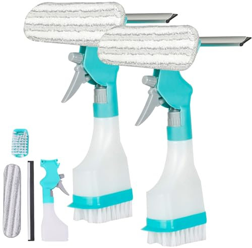 Limpiador de vidrios Multiusos 4 en 1 con pulverizador Integrado. Limpiador de Ventanas multifunción para Espejos, mesas de cerámica.