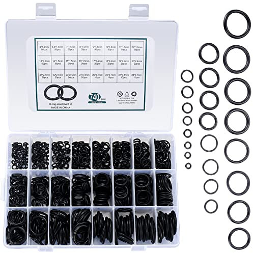 740 Pcs Rubber O Rings Assorted, Pressure Washer O Rings Rubber Assorted Seal Kit, O-Ring Gasket Kit, O-ring Seals Assortment for Plumbing Washers Insulated Pipe Plumber Repair Mixer Tap Sink(Black)