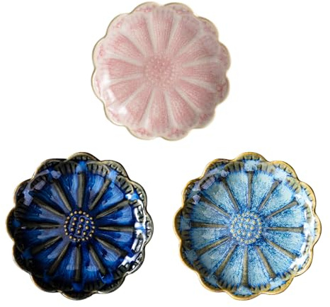 FENGQQKJ Lot de 3 plateaux à bijoux en céramique - Motif fleurs - Plateau décoratif en porcelaine - Pour bagues, boucles d'oreilles, colliers, rouges à lèvres - Rose et blanc