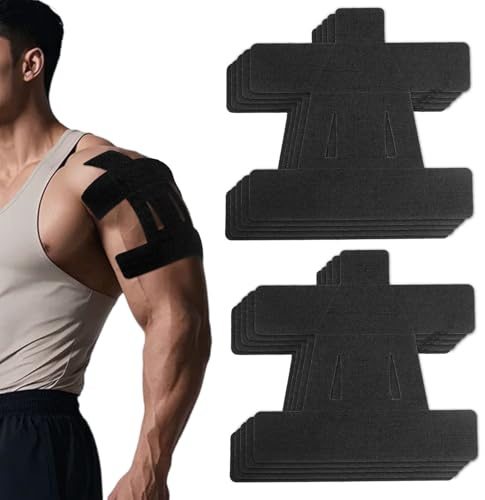 10stk Kinesiologie Tape für Schulter, Wasserdicht Vorgeschnittene Muskeltape-Streifen Atmungsaktiv Elastisches Sport-Aufkleber zur Schulterunterstützung für Sport & Physiotherapie (Schwarz)