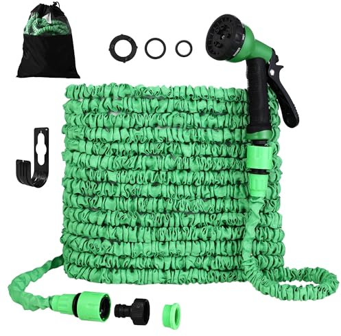 Canna Acqua Giardino, Canna Acqua Estensibile, Tubo Acqua Giardino 30 Metri con irrigatore a 8 funzioni, adatto per annaffiare i fiori, lavare l'auto, lavare gli animali domestici (verde)